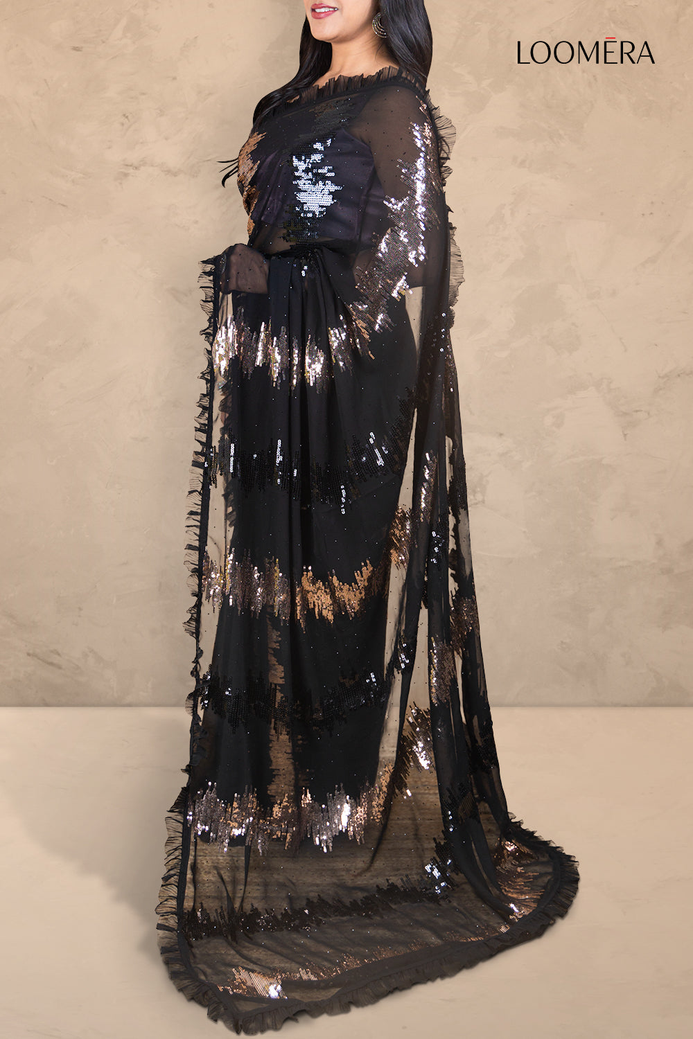 Black Sequins Georgette Saree