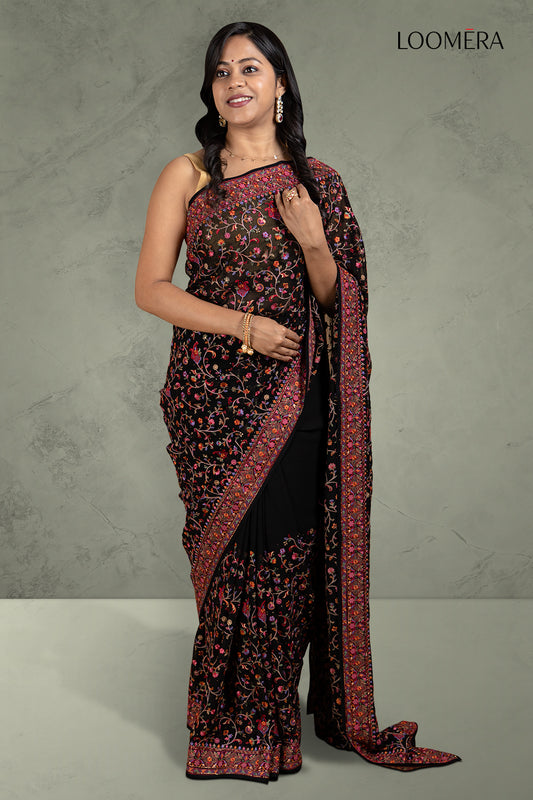 Black Silk Saree with Pashmina Design