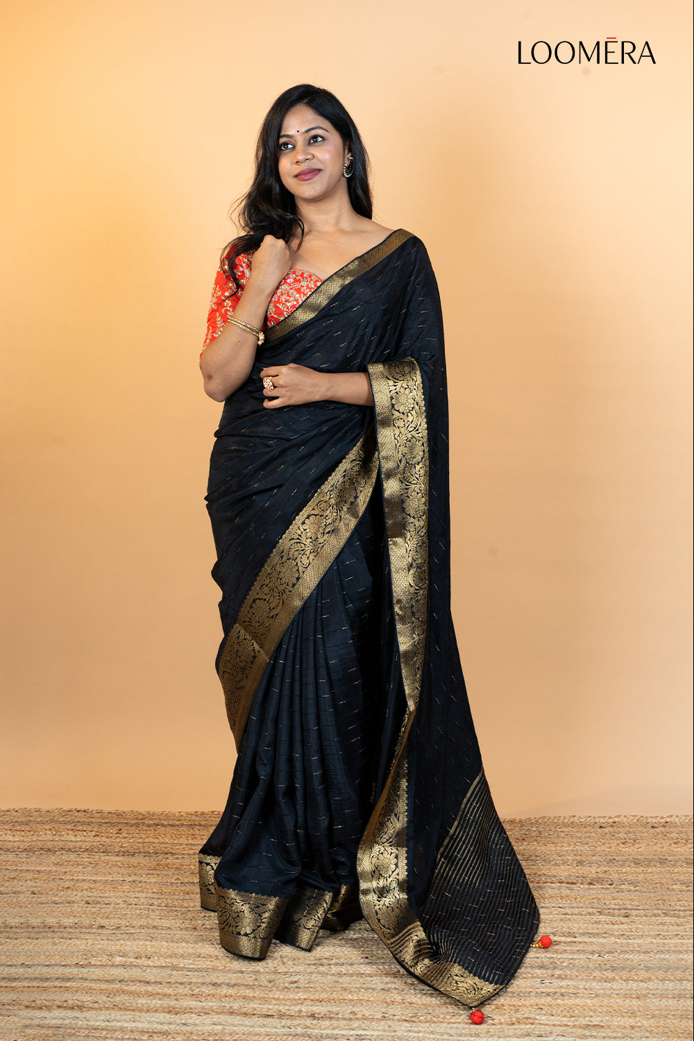 Black Viscose Silk Saree with Designer Blouse