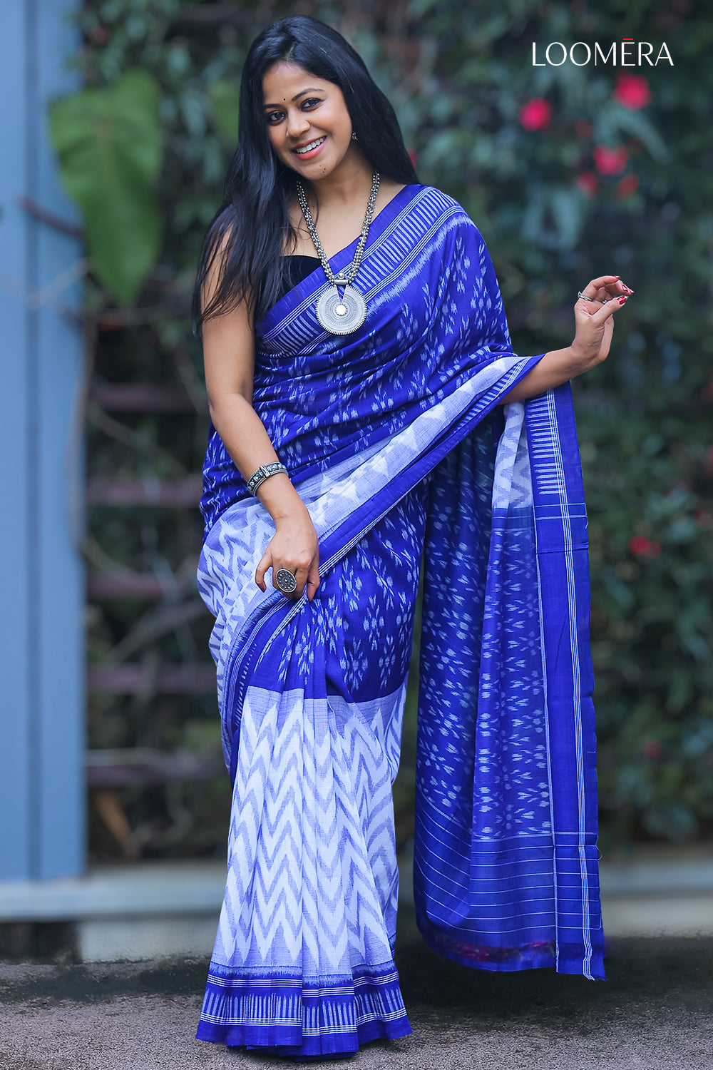 Blue and White Saree