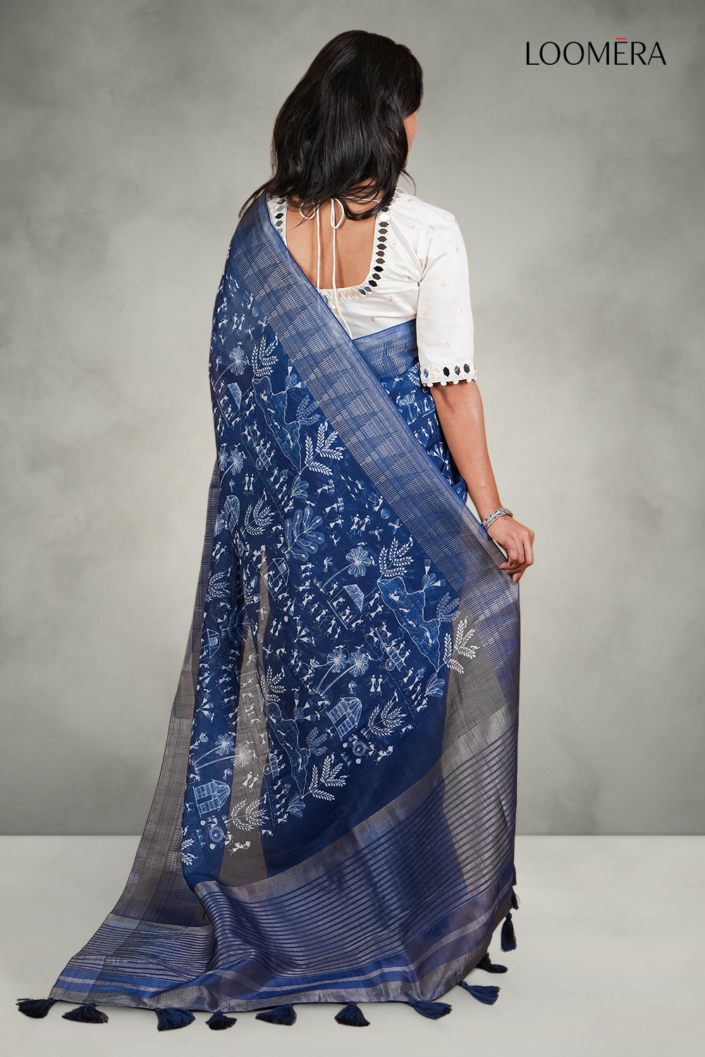 Blue Cotton Printed Saree