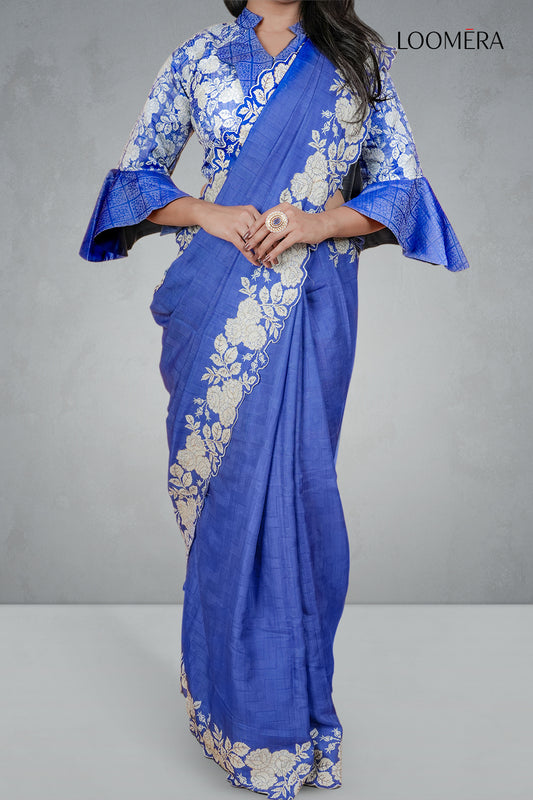 Blue Embroidered Saree