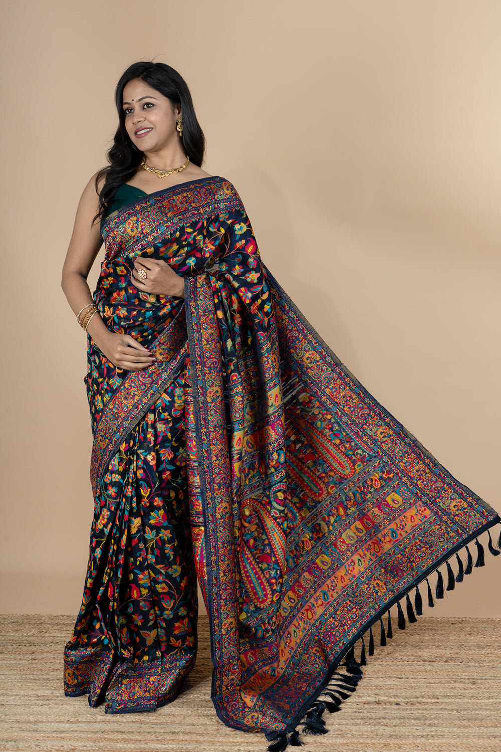 Blue Kani Silk Saree with Intricate Pashmina Work