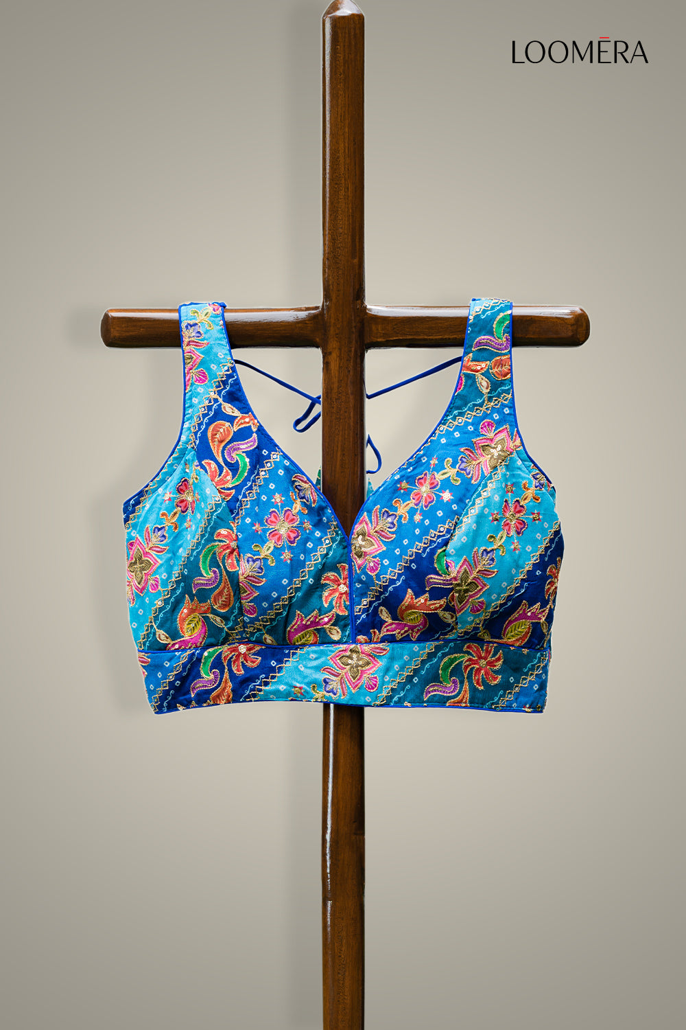 Blue Sweetheart Neck Blouse