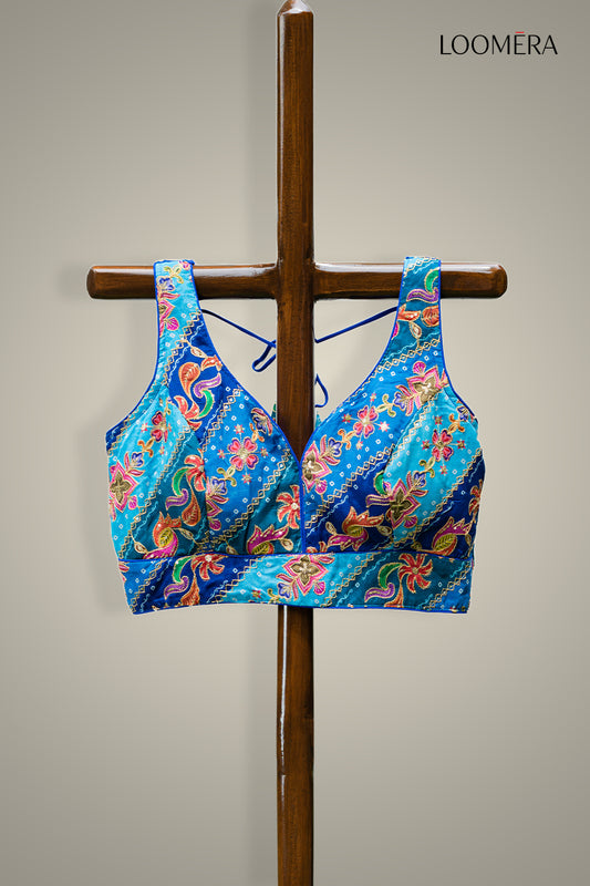Blue Sweetheart Neck Blouse