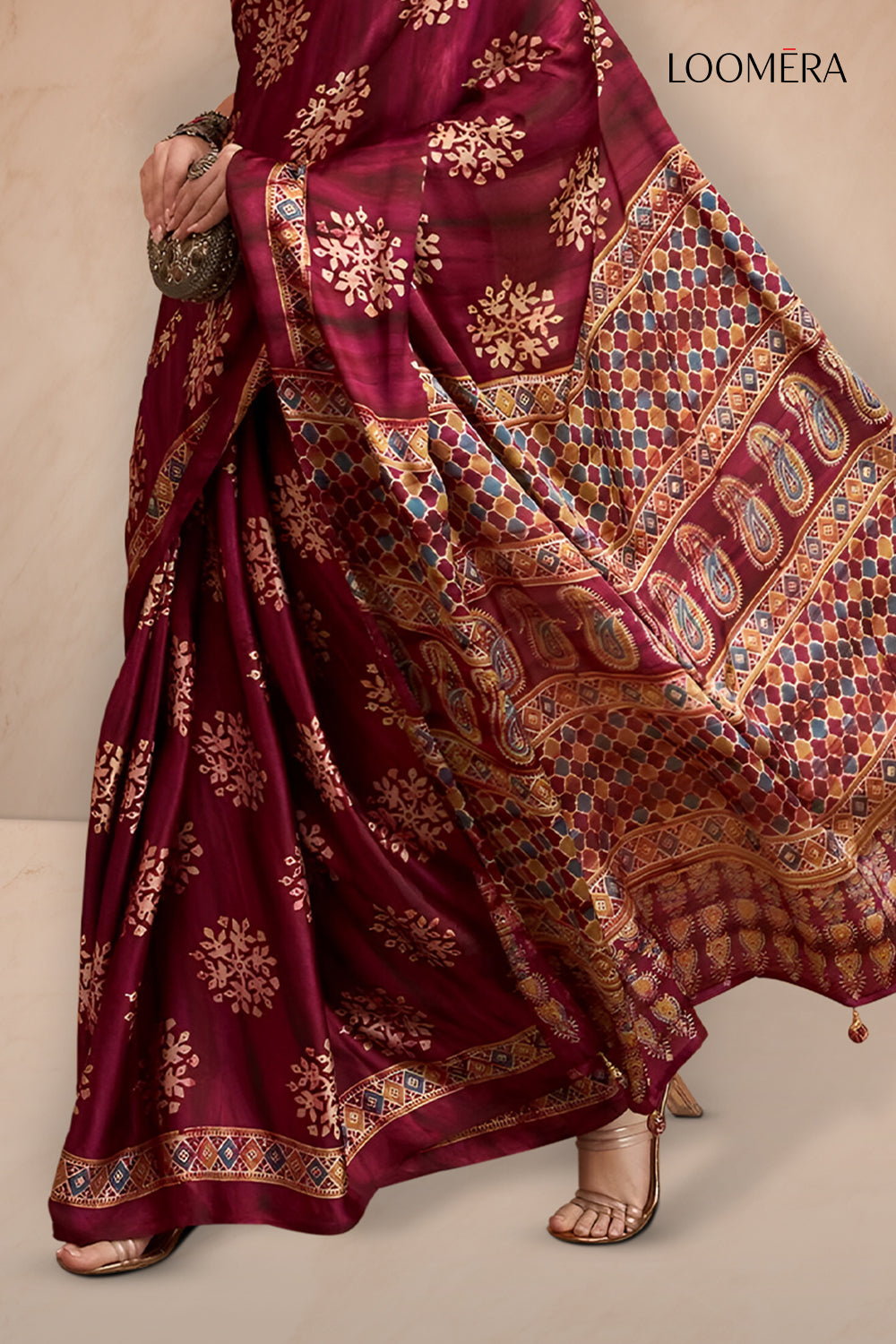 Burgundy Red Gajji Silk Saree