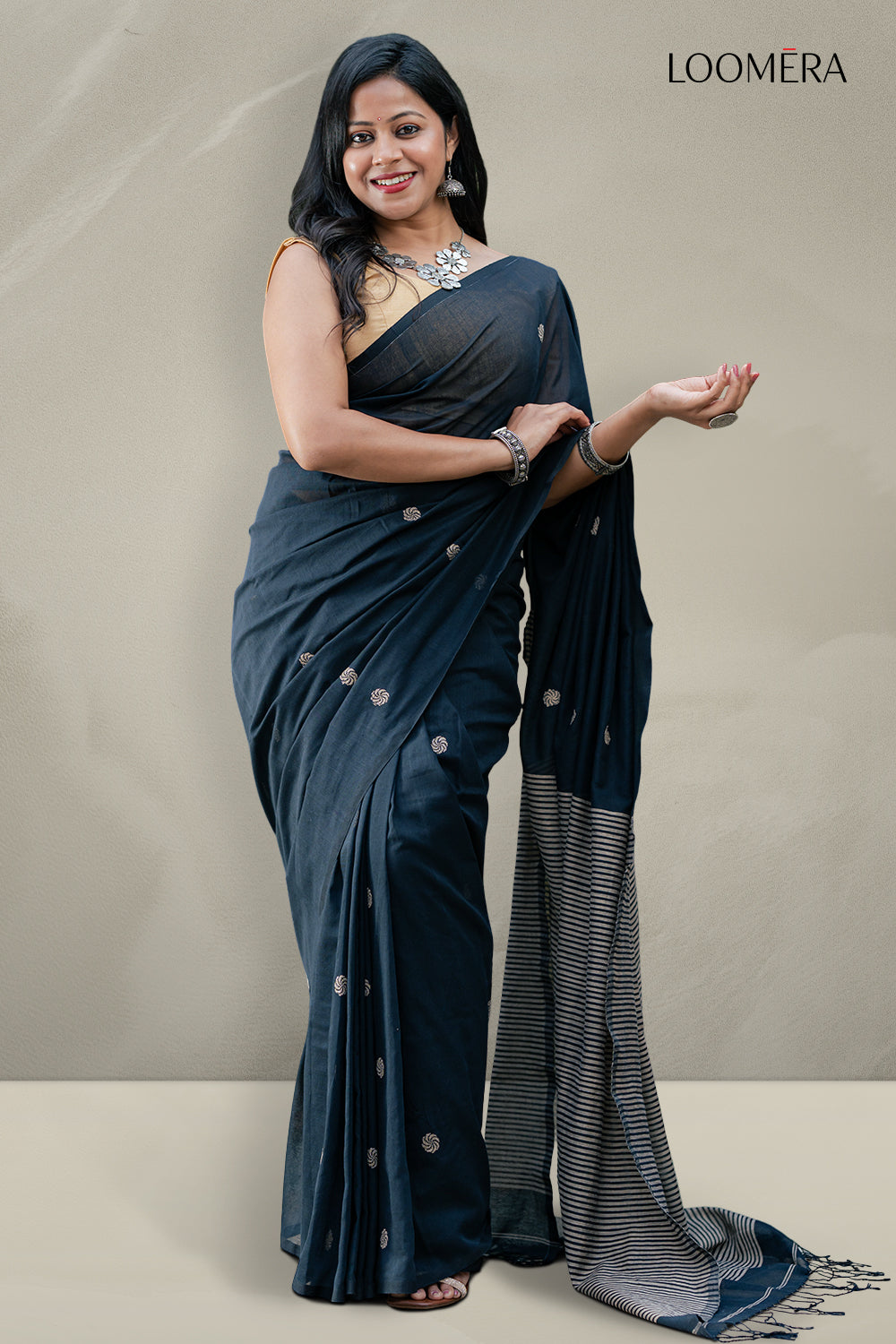 Butta Design Black Cotton Saree