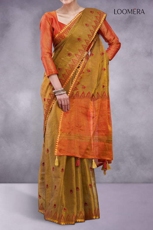 Caramel Brown Cotton Silk Saree