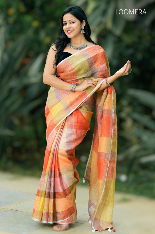 Checkered Linen Saree