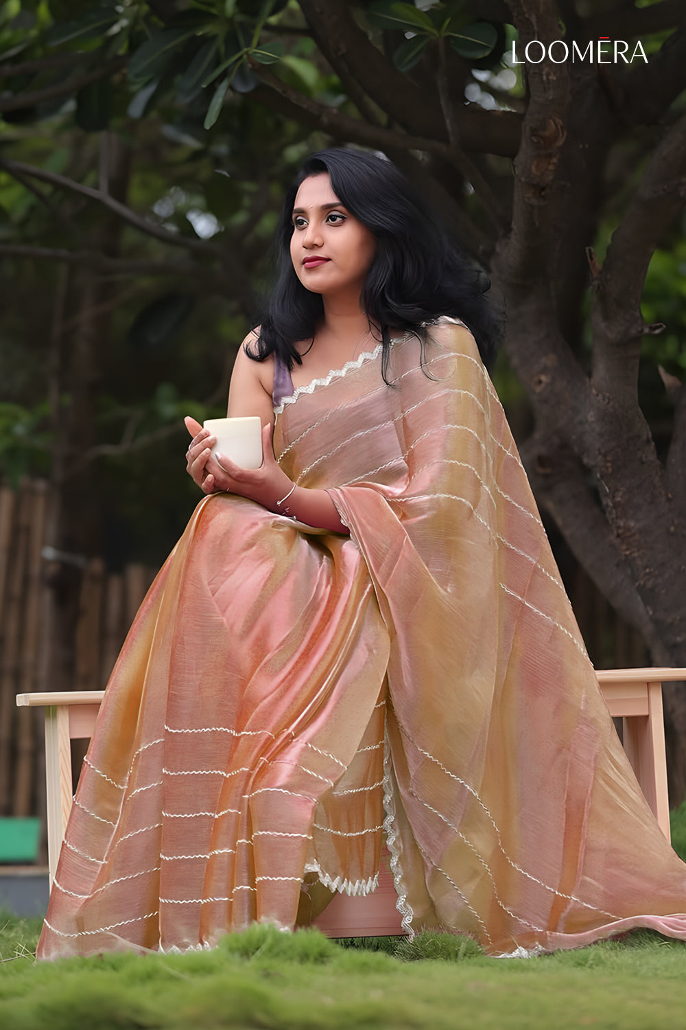 Cinnamon Rose Saree with Scallop Border