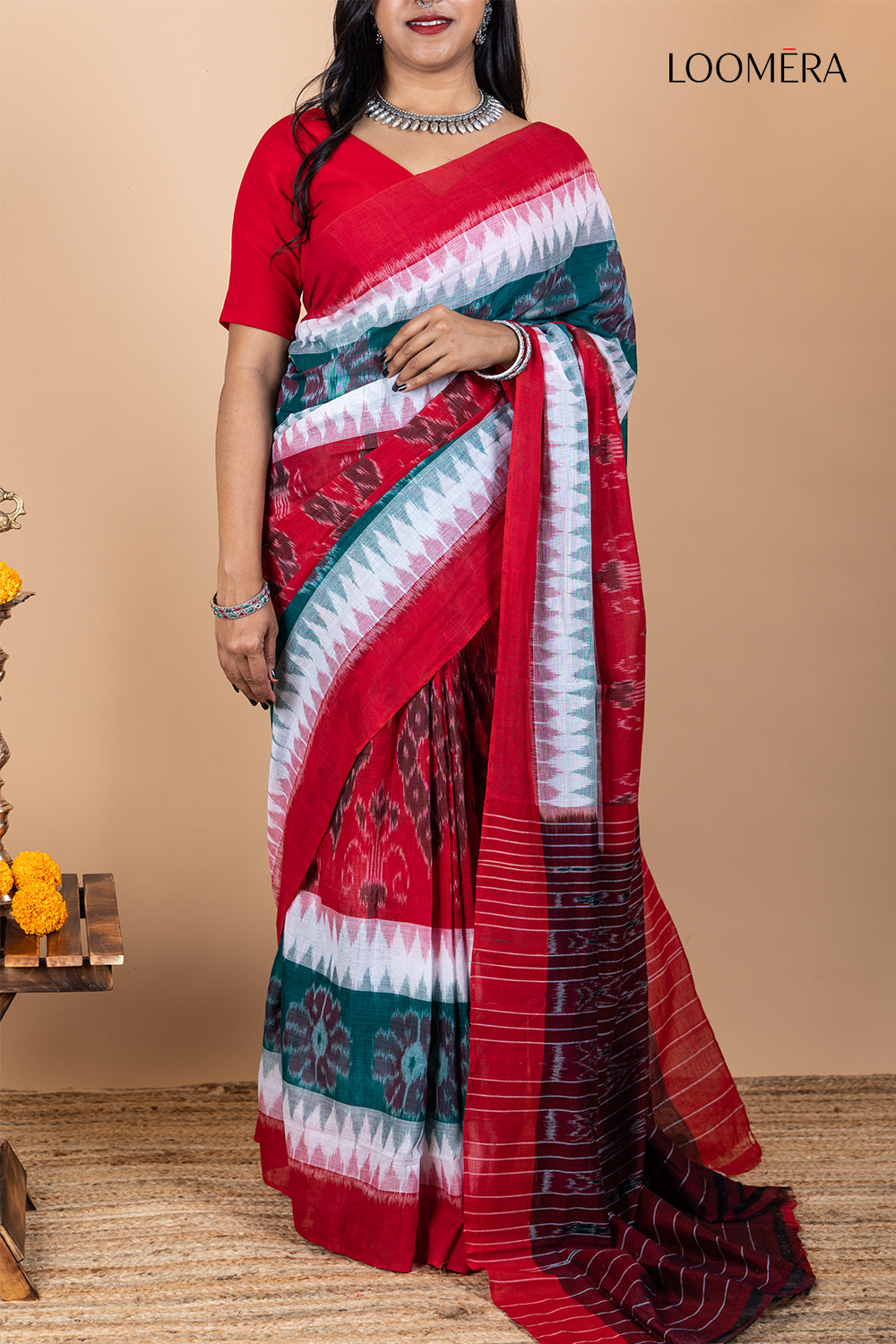 Cotton Saree with Red Border