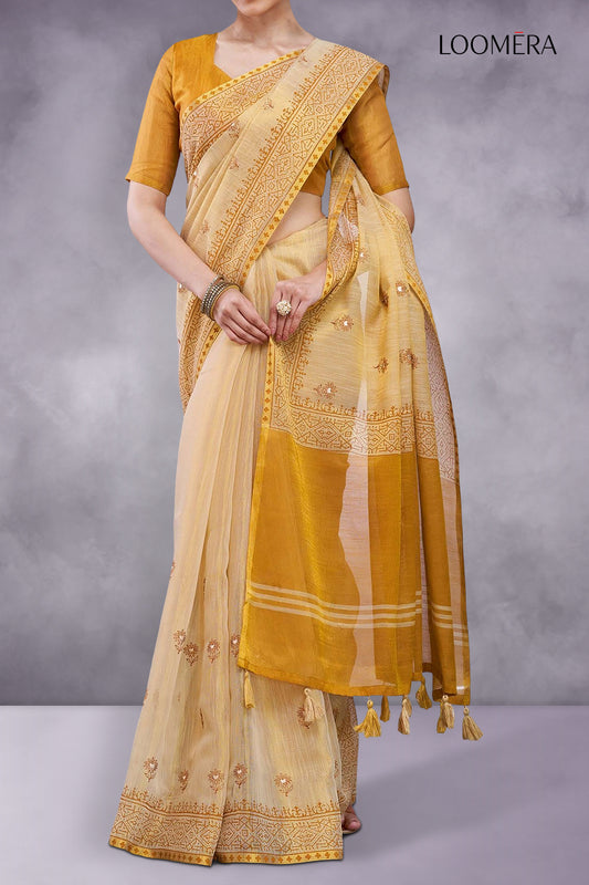Cotton Silk Saree Beige Brown 