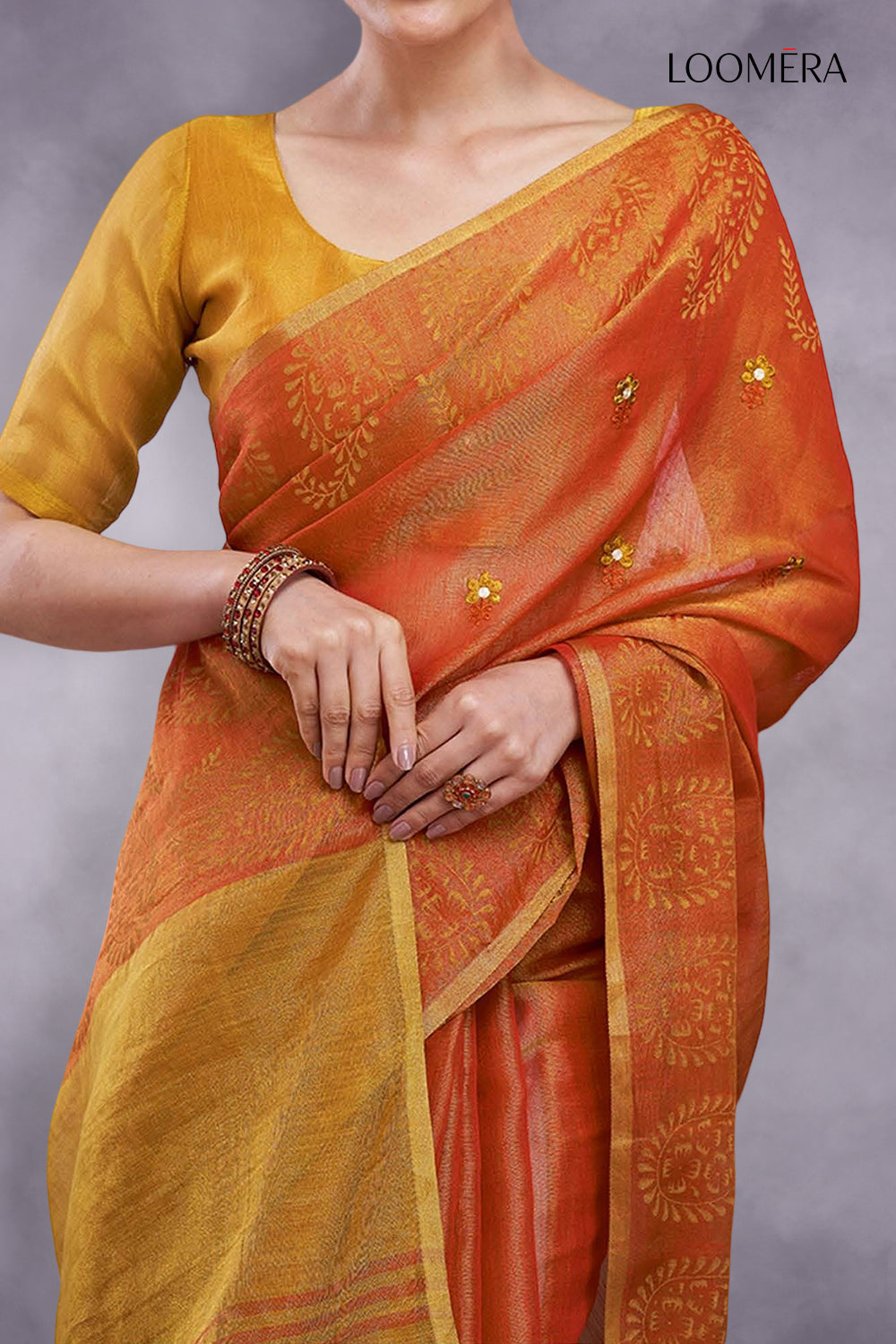Orange Cotton Silk Saree
