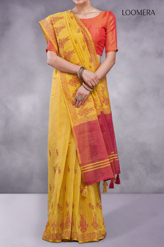 Cotton Silk Saree Yellow