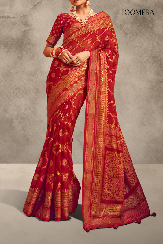 Crimson Red Georgette Saree