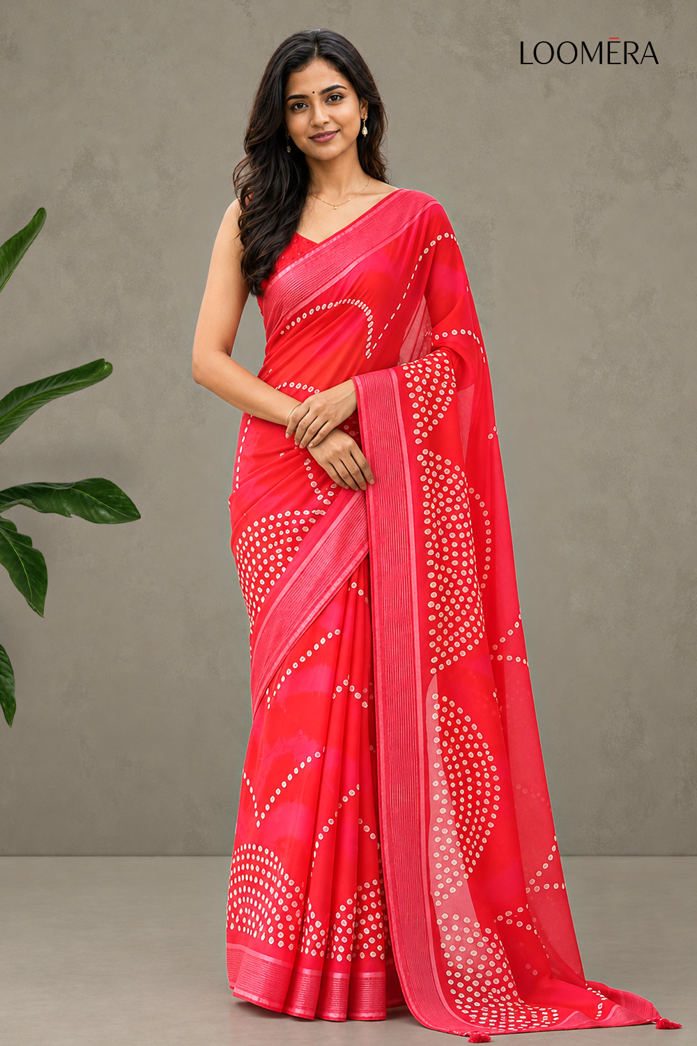 Crimson Red Georgette Saree