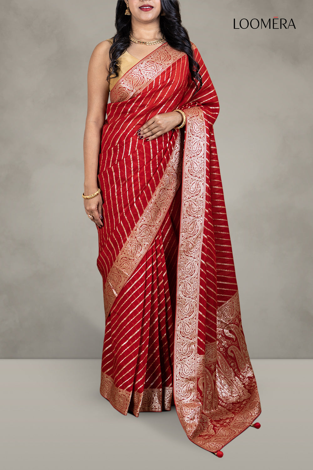 Crimson Red Saree with Zari Border 
