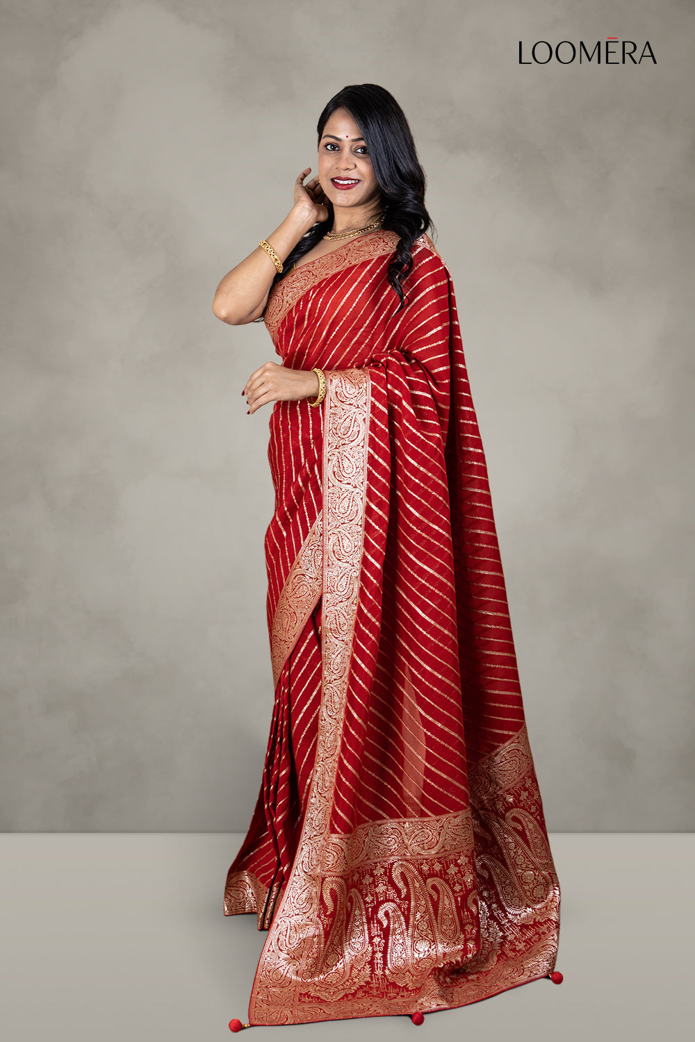 Crimson Red Silk Saree with Zari
