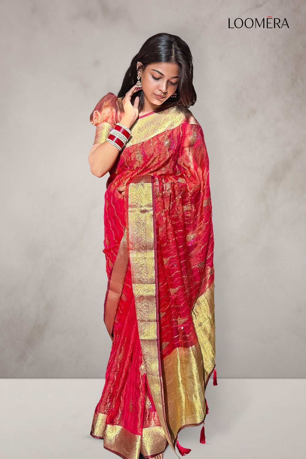 Crimson Rose Organza Saree