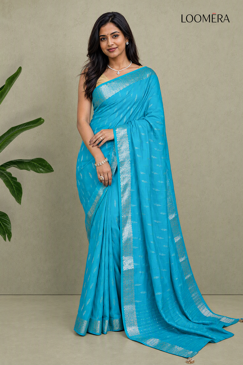 Cyan Blue Butta Saree