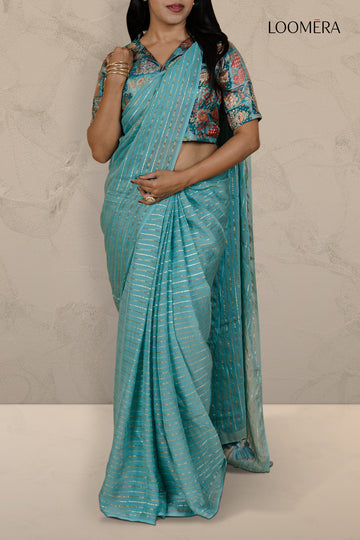 Cyan Saree with Zari Lines