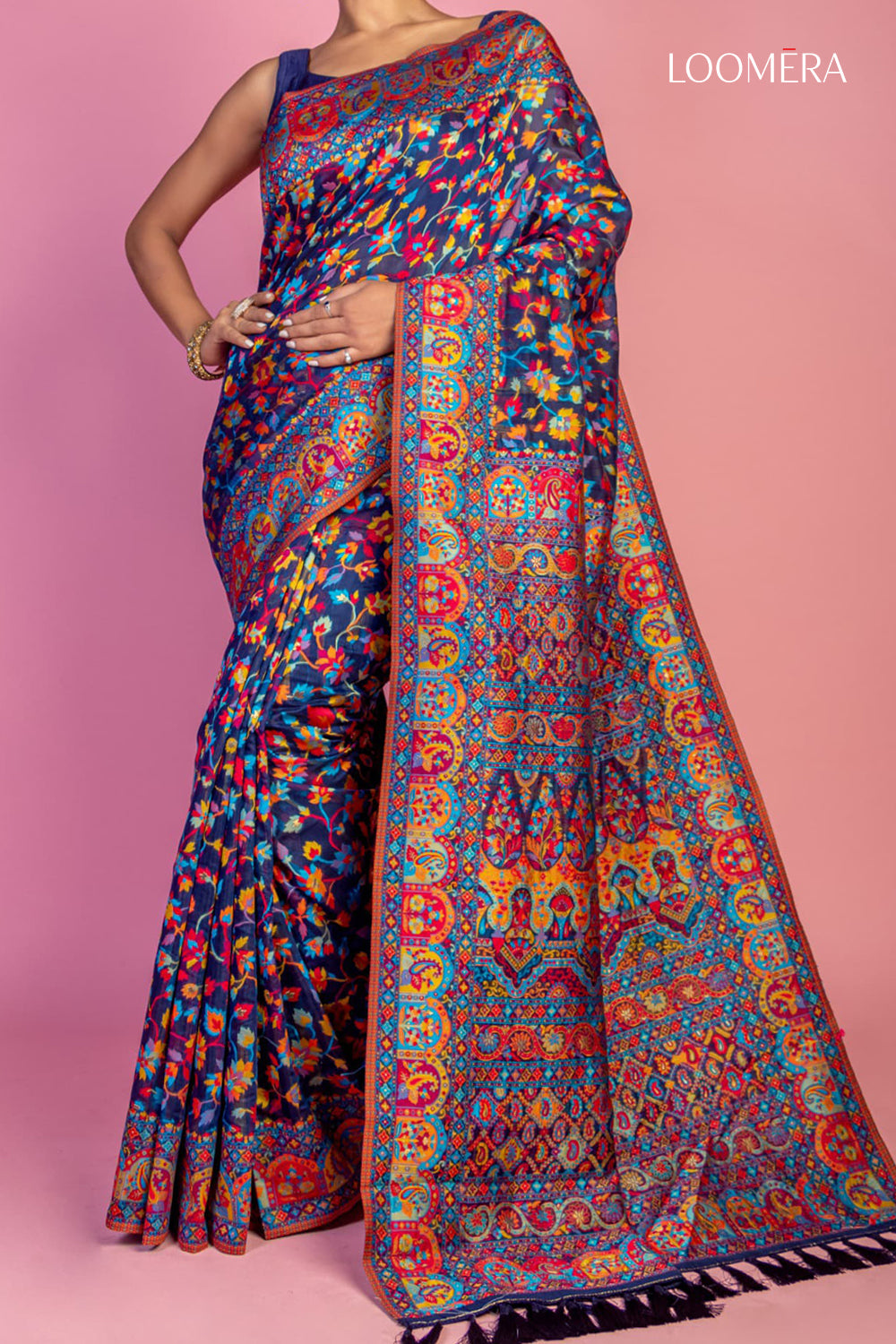 Dark Blue Kani Silk Saree with Intricate Pashmina Work