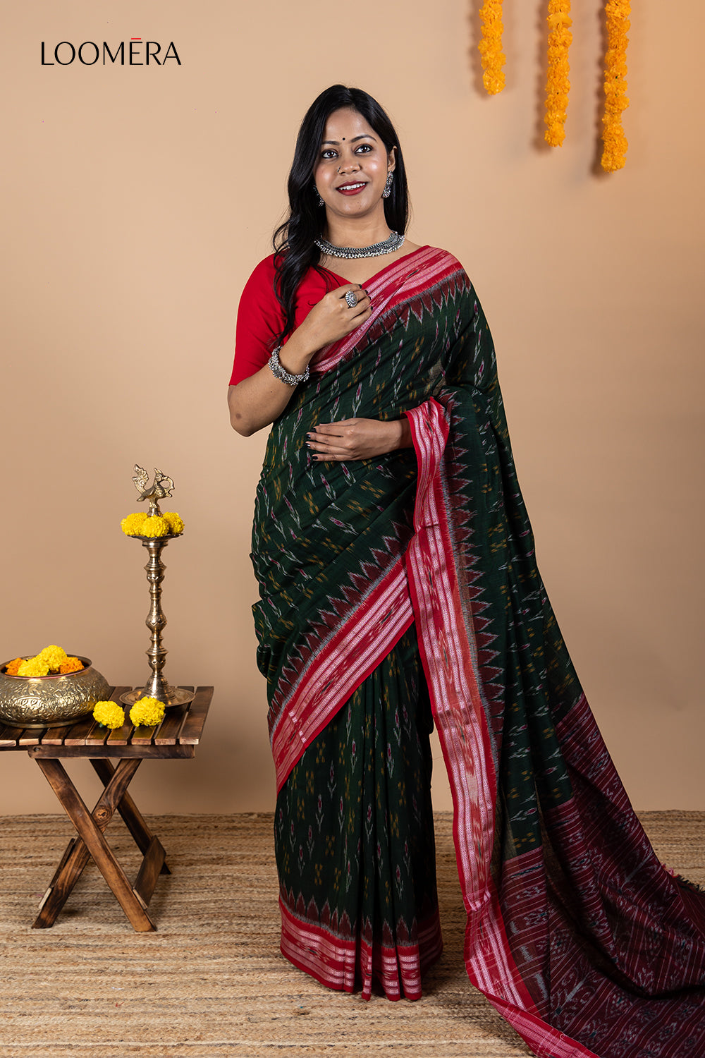 Dark Green Ikat Saree