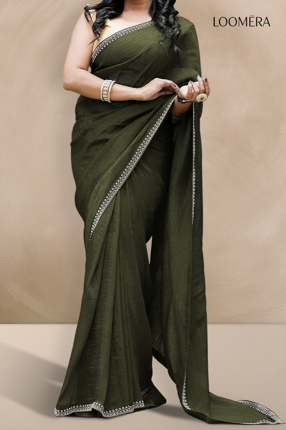 Dark Olive Tissue Saree