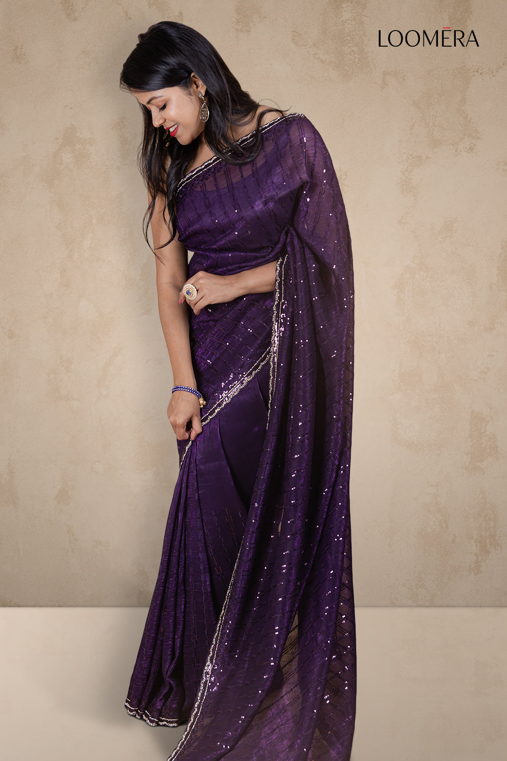 Dark Purple Net Saree
