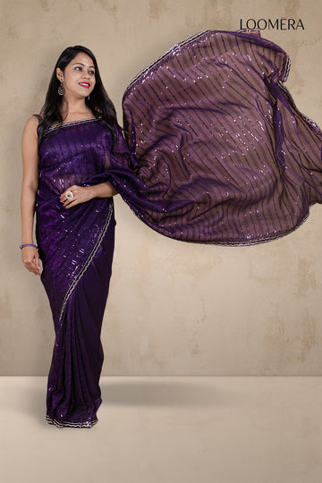 Dark Purple Sequin Work Saree