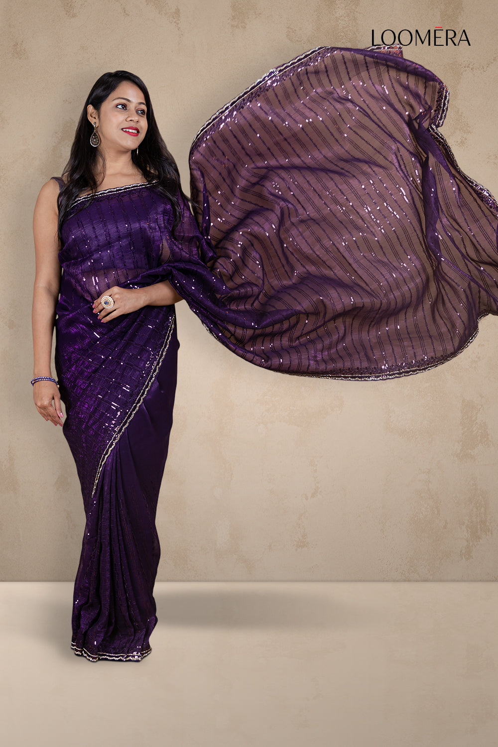 Dark Purple Sequin Work Saree