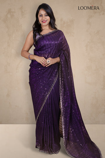 Dark Purple Simar Net Saree