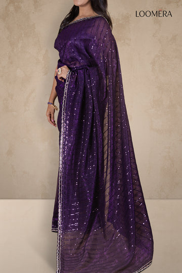 Dark Purple Stone Work Saree