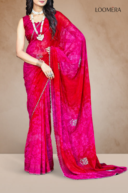 Deep Pink and Red Saree