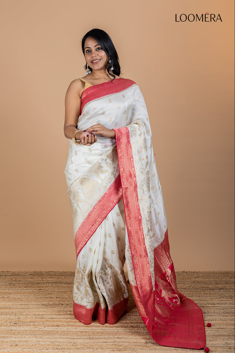 Dola Silk Saree with Red Zari Border