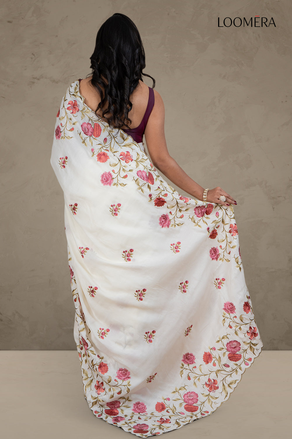 Embroidered Saree with Scallop Border