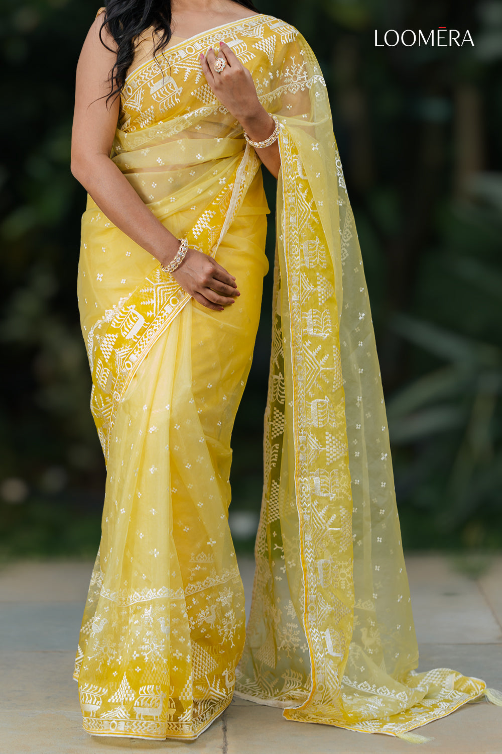 Embroidery Organza Saree Light Yellow