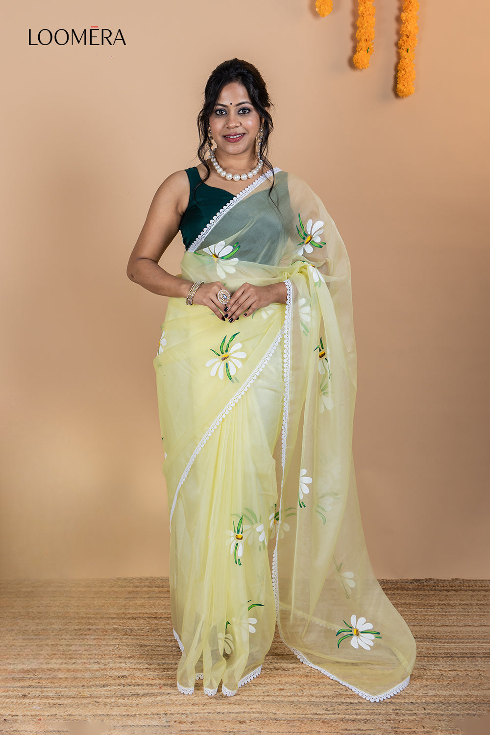 Floral Handpainted Organza Saree