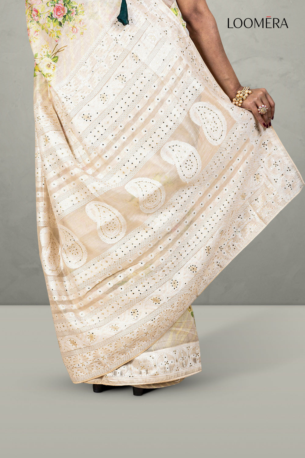 Floral Print Beige Saree