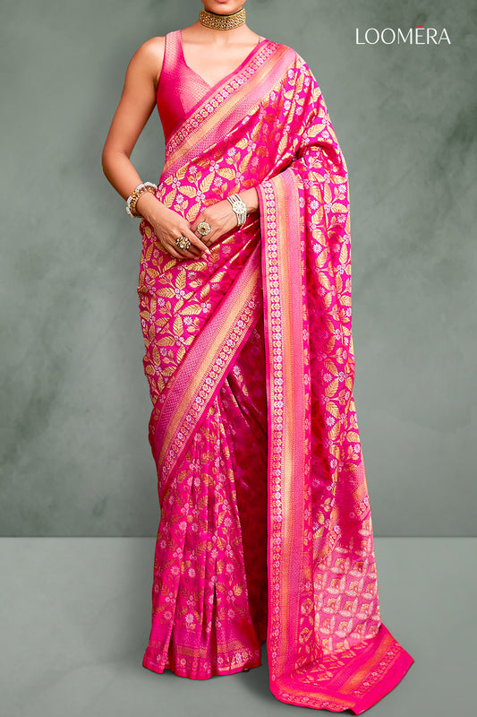 Fuchsia Pink Viscose Silk Saree