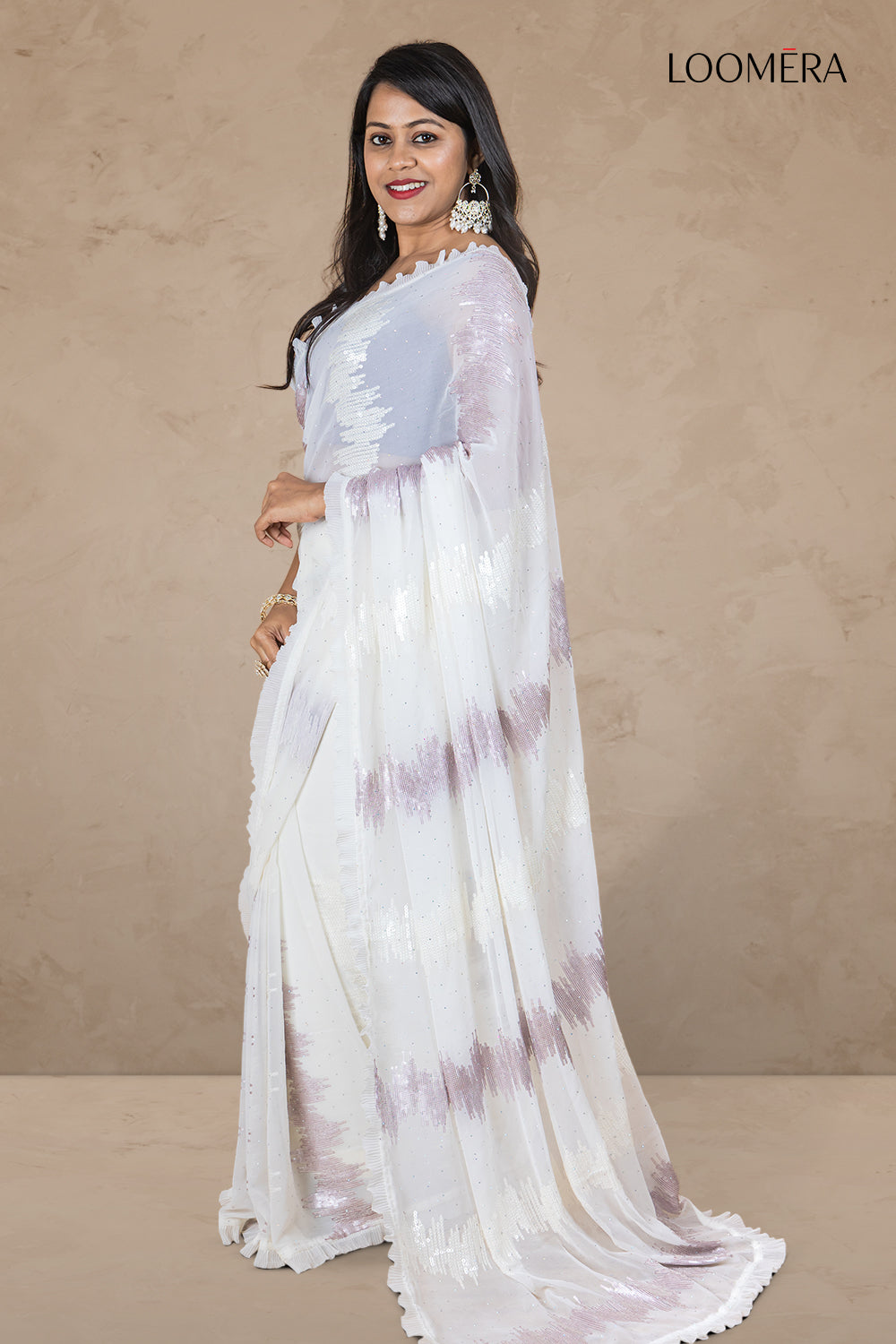 Georgette Off White Saree