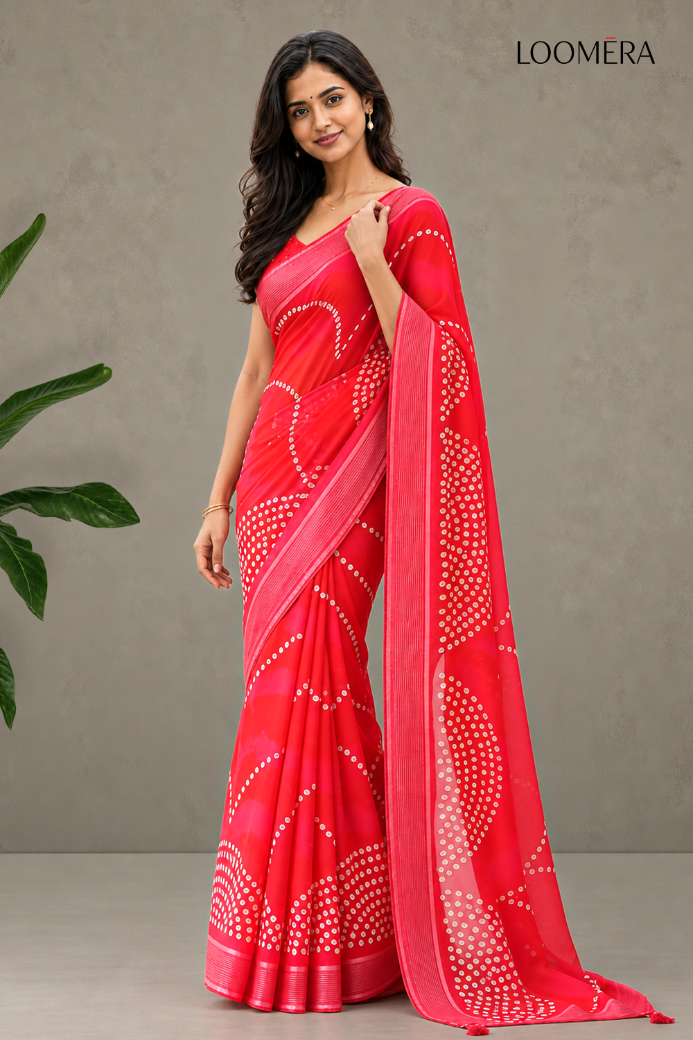 Georgette Saree Crimson Red