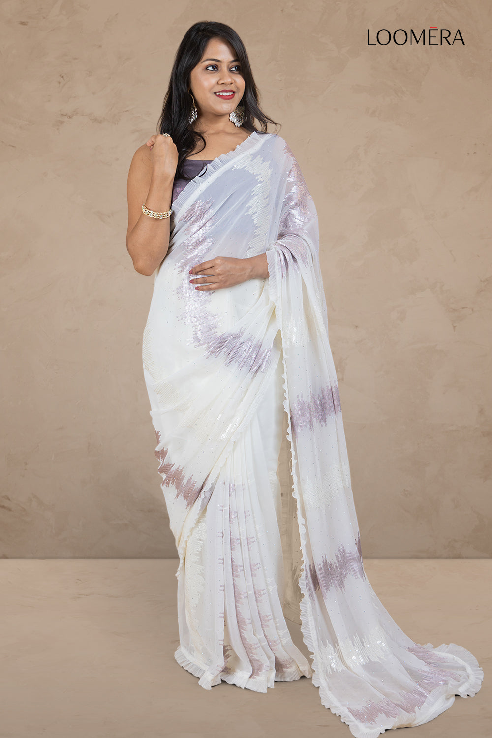 Georgette Saree Off White