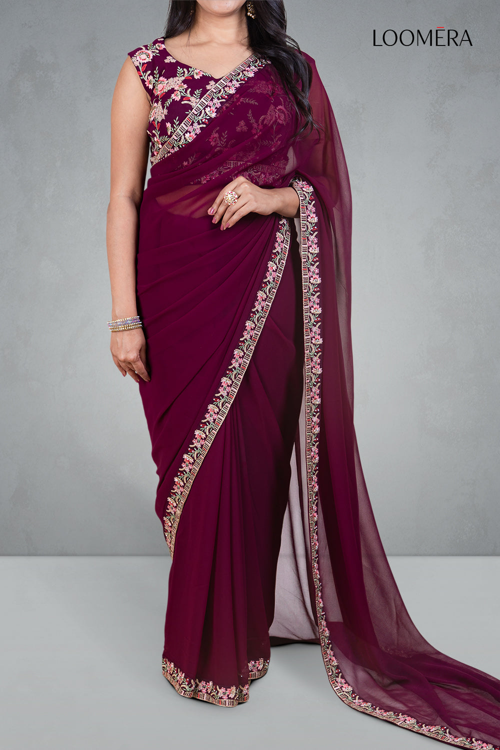 Georgette Saree Plum