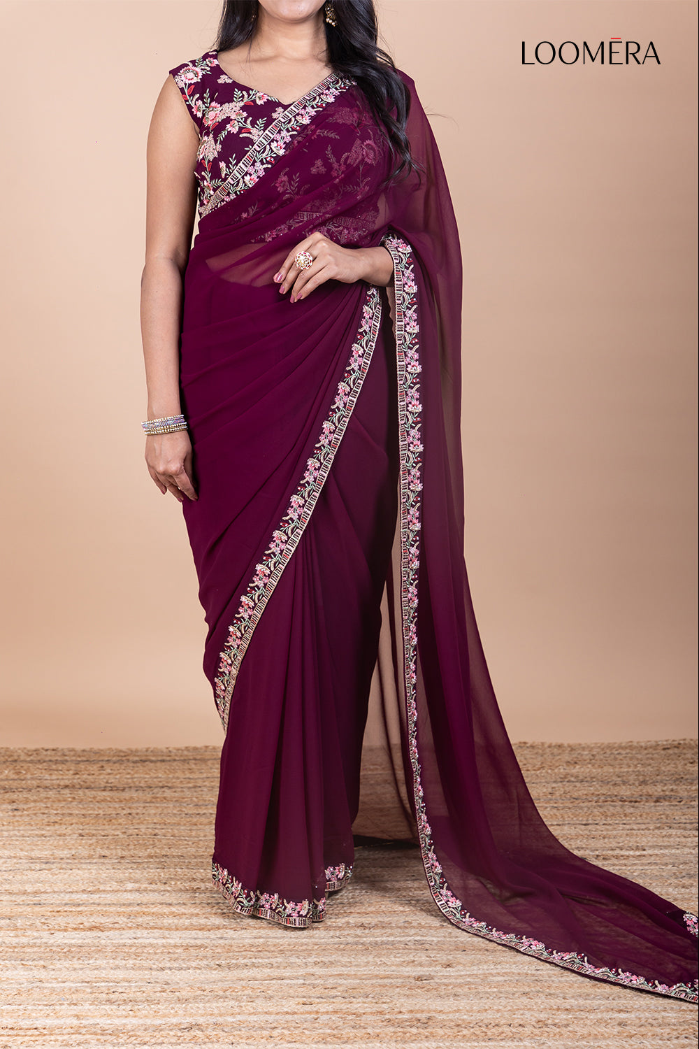 Georgette Saree with Embroidered Border