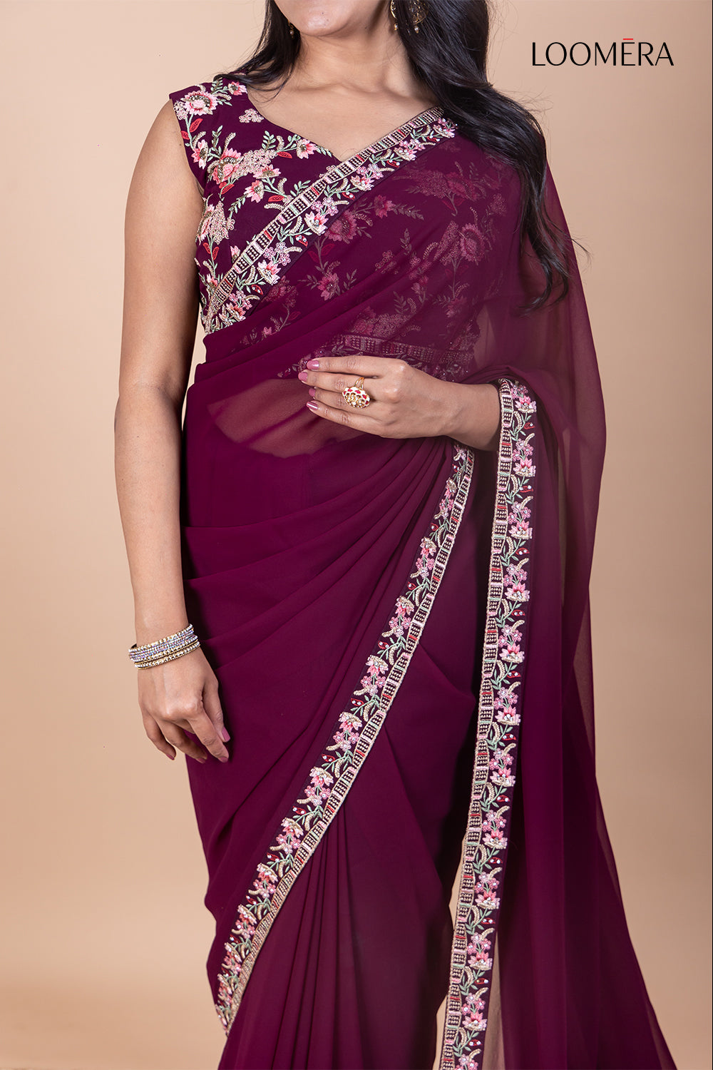 Georgette Saree with Embroidered Border and Designer Blouse