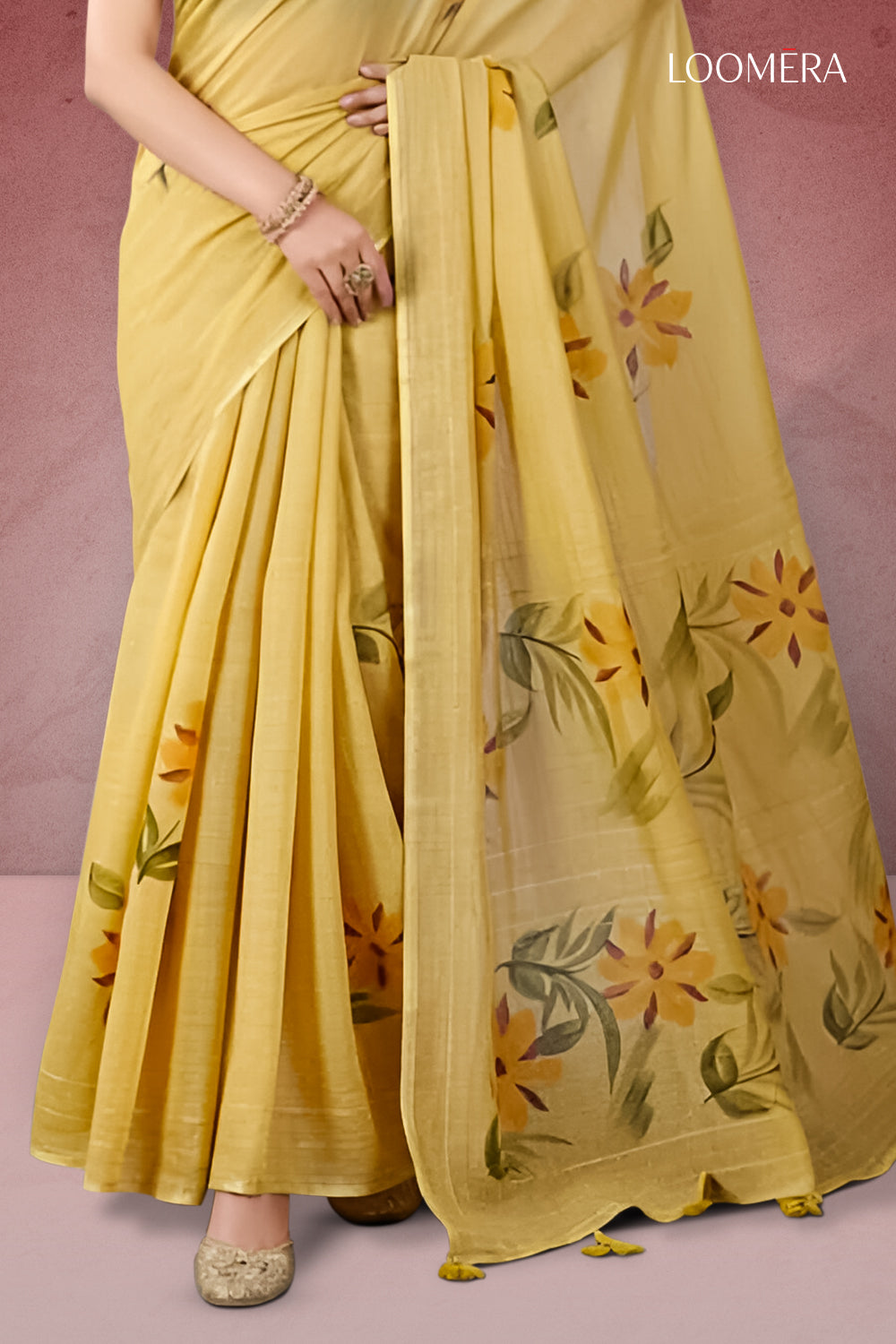 Golden Beige Khadi Saree