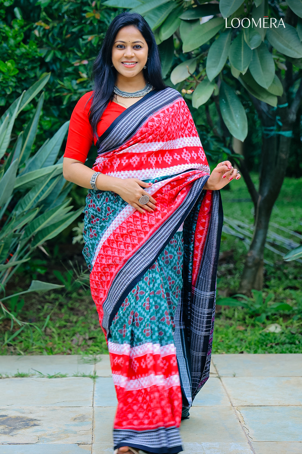 Green and Red Cotton Saree