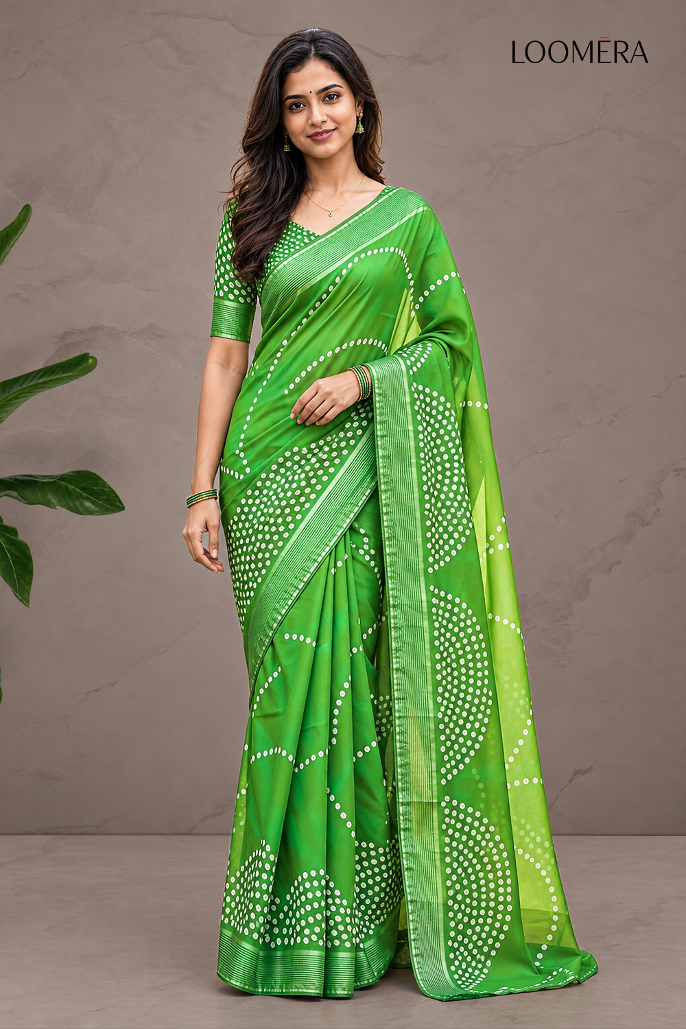 Green Bandhani Print Saree