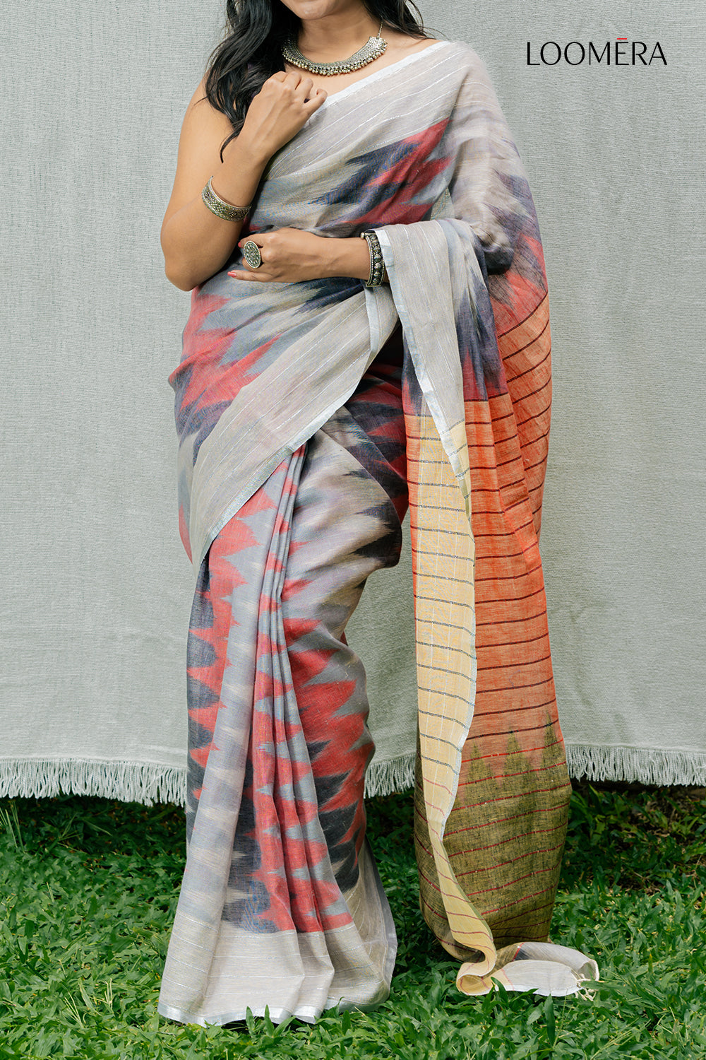 Grey Linen Ikat Saree